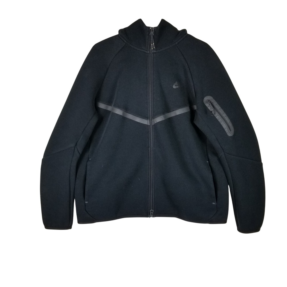 Nike Tech Fleece Full Zip Hoodie Mens XL Black Chevron Bonded Zip Jacket